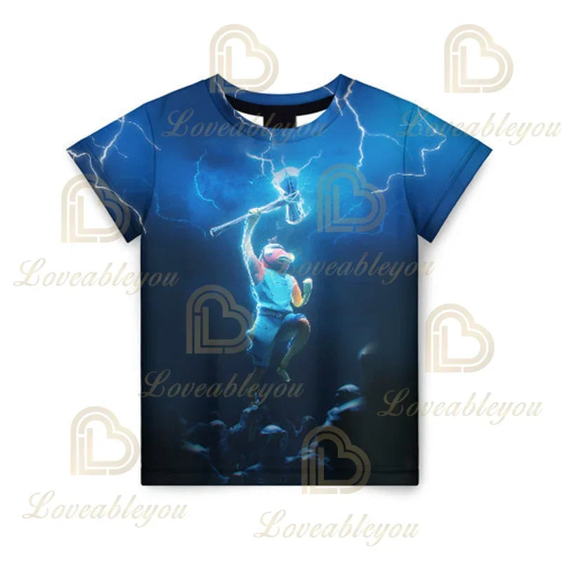 Nova T-shirt de Verão Fortnite para Rapazes, T-shirt Cartoon Gira, Manga Curta, para Homem, Mulher e Criança, T-shirts para Adolescentes, Tops Streetwear