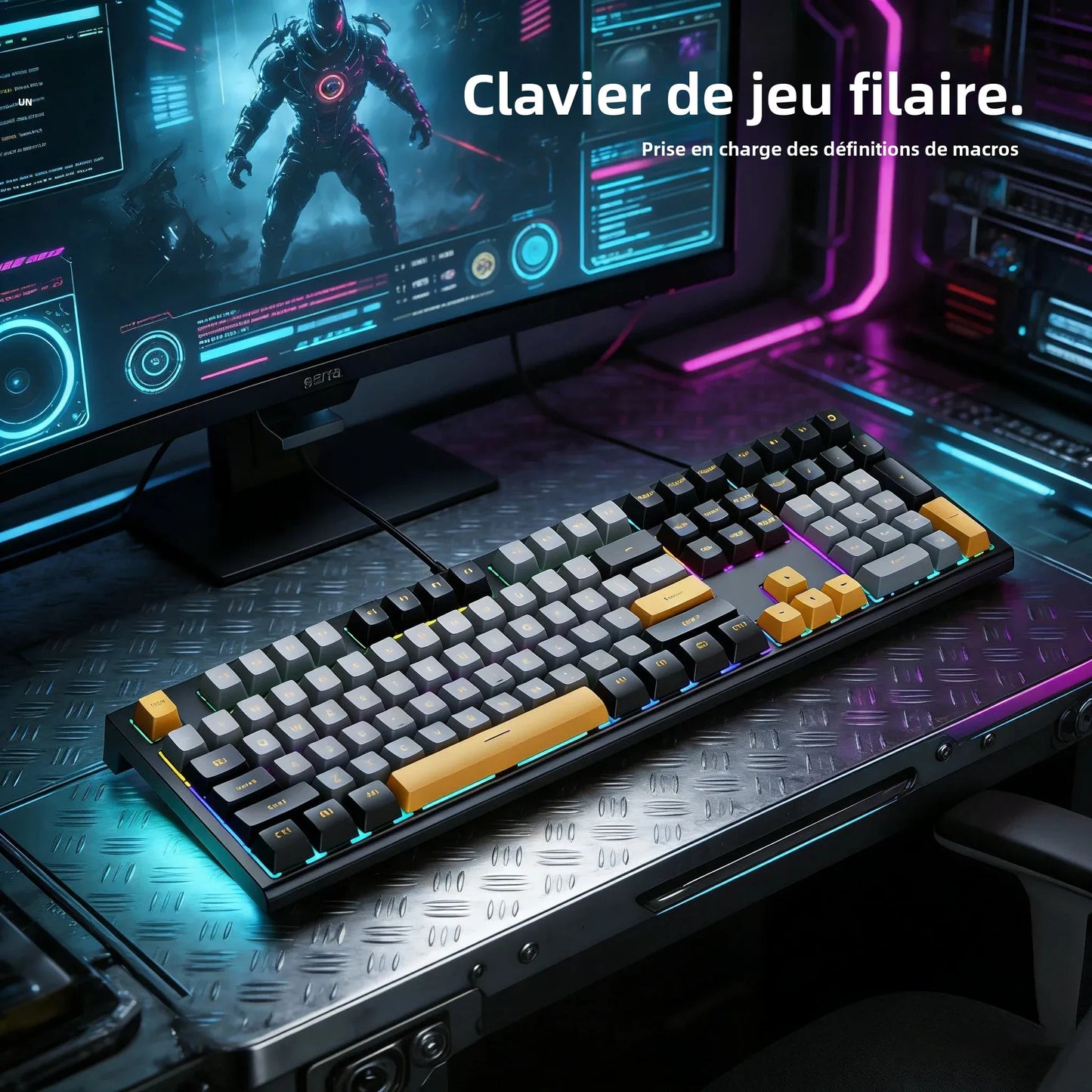 Teclado Gaming Mecânico com Fio de 108 Teclas e Retroiluminação RGB | Chip Gaming | Baixa Latência | Anti-Ghosting | para Jogadores de PC Win/Mac