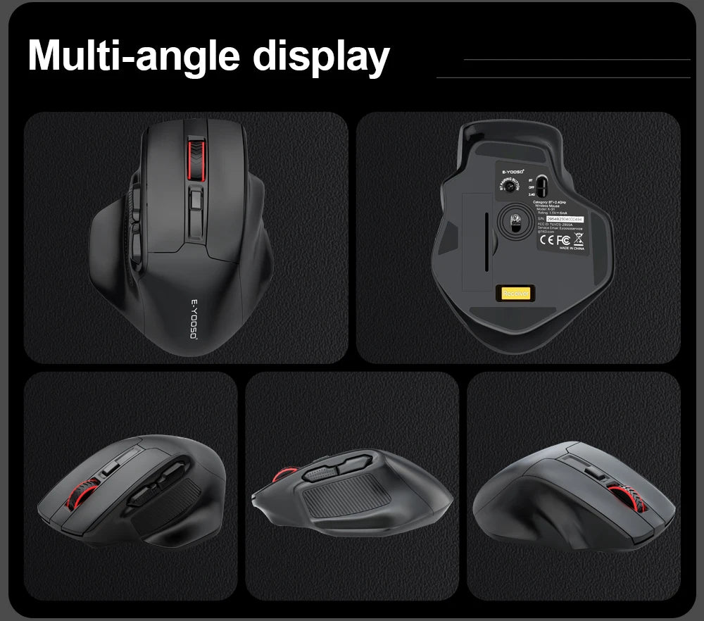 Mouse gaming E-YOOSO X-31 Pro USB, mare, cu suport Bluetooth 2.4G Wireless, PAW3212, 4800 DPI, pentru gameri, computer, laptop și PC
