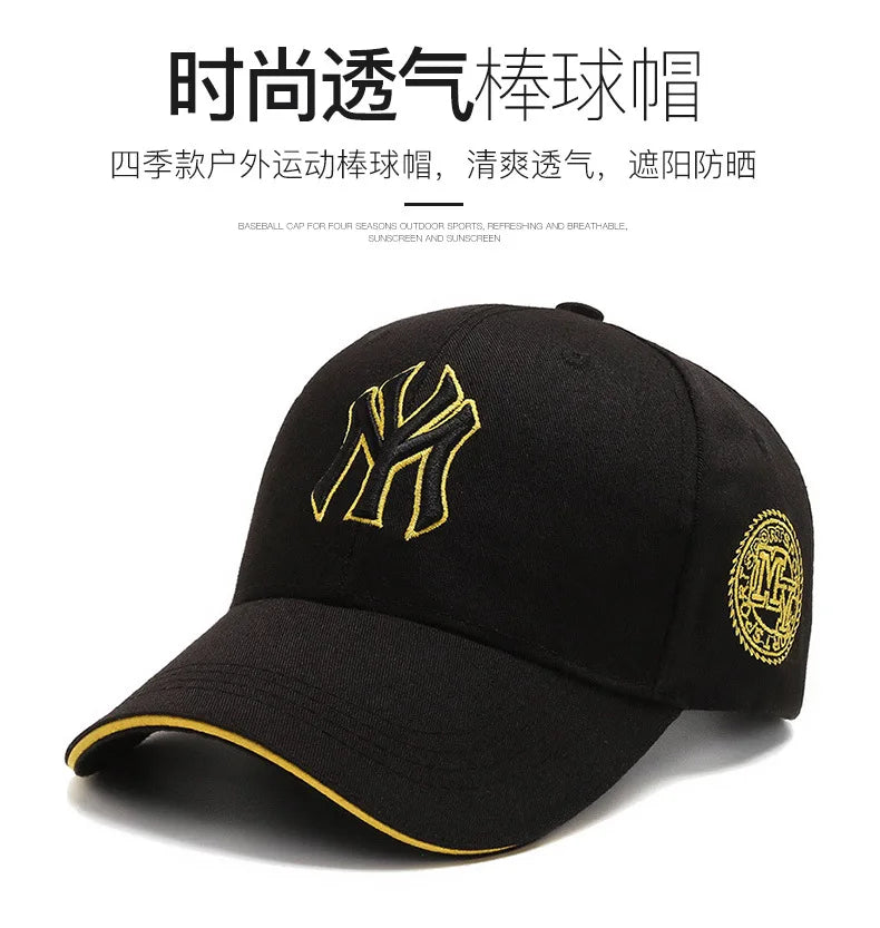Four Seasons HatsMen Trendy Black Retro brooklyn Letter Embroidery Baseball Cotton Adjustable Casual Hat Hip Hop Sun Hats