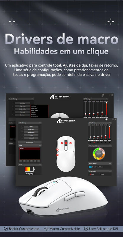 Atack Shark X3 PAW3395 Mouse Lightweight Wireless Gaming Mouse, Tri-Mode Mouse, 26K DPI PAW3395, PC/Laptop/Win/Mac