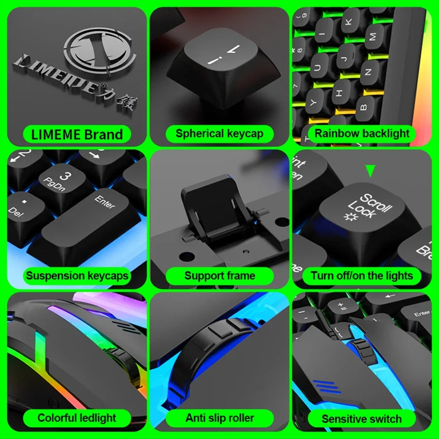 NG GTX350 Gaming-Tastatur-Maus-Set für Computer und Laptop, beleuchtetes Gamer-Kit, LED, kabelgebundene USB-Tastatur GTX350 Set – Schwarz