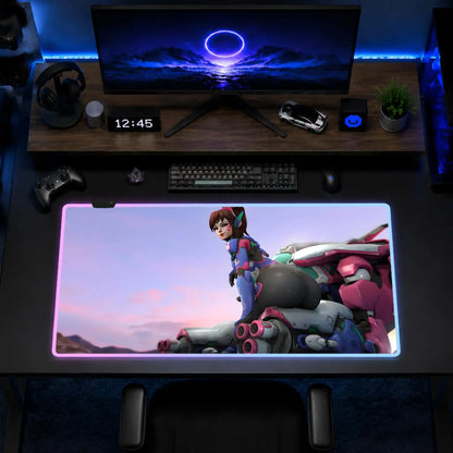 Tapete de Rato Gaming Overwatch Hips Anime XXL RGB, Tapete de Secretária LED Retroiluminado em Borracha
