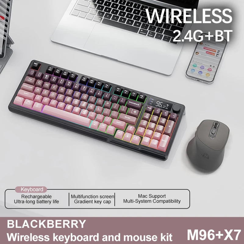 M96 Bluetooth Keyboard Wireless FREEWOLF Screen Gaming Keyboard, Electronic Screen, Multi-Device Connection, Ergonomics Gaming