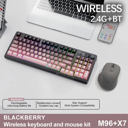 FreeWolf M96 Wireless Keyboard with Screen, Gaming Keyboard Bluetooth Dual-Mode Connection, Multi-Device Linking, Ergonomic