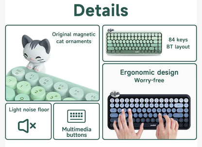 Teclado sem fios Ajazz 308I com 18/84 teclas, teclas redondas, Bluetooth, portátil, 2.4GHz, teclado numérico para tablet, portátil e Android