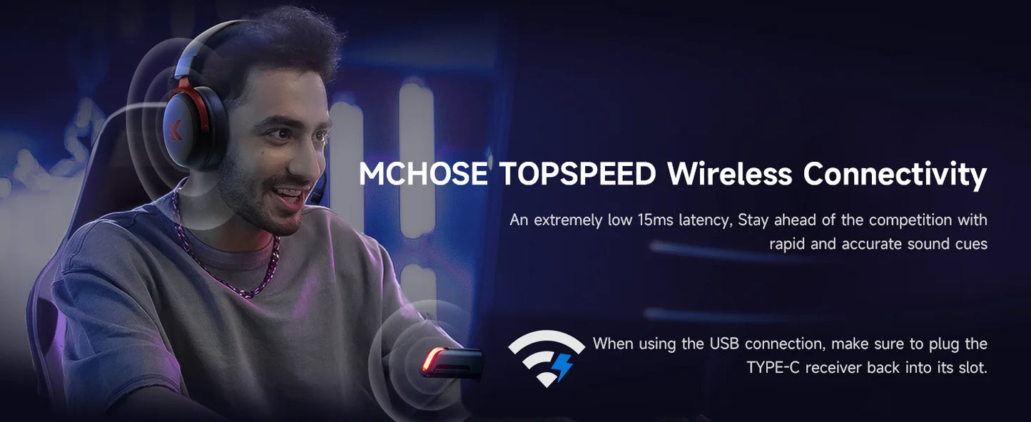 MCHOSE V9 Pro Gaming Wireless Headset 7.1 Surround Sound Headphones Noise Canceling Mic Low Latency Lightweight for PS5 PC SWITCH