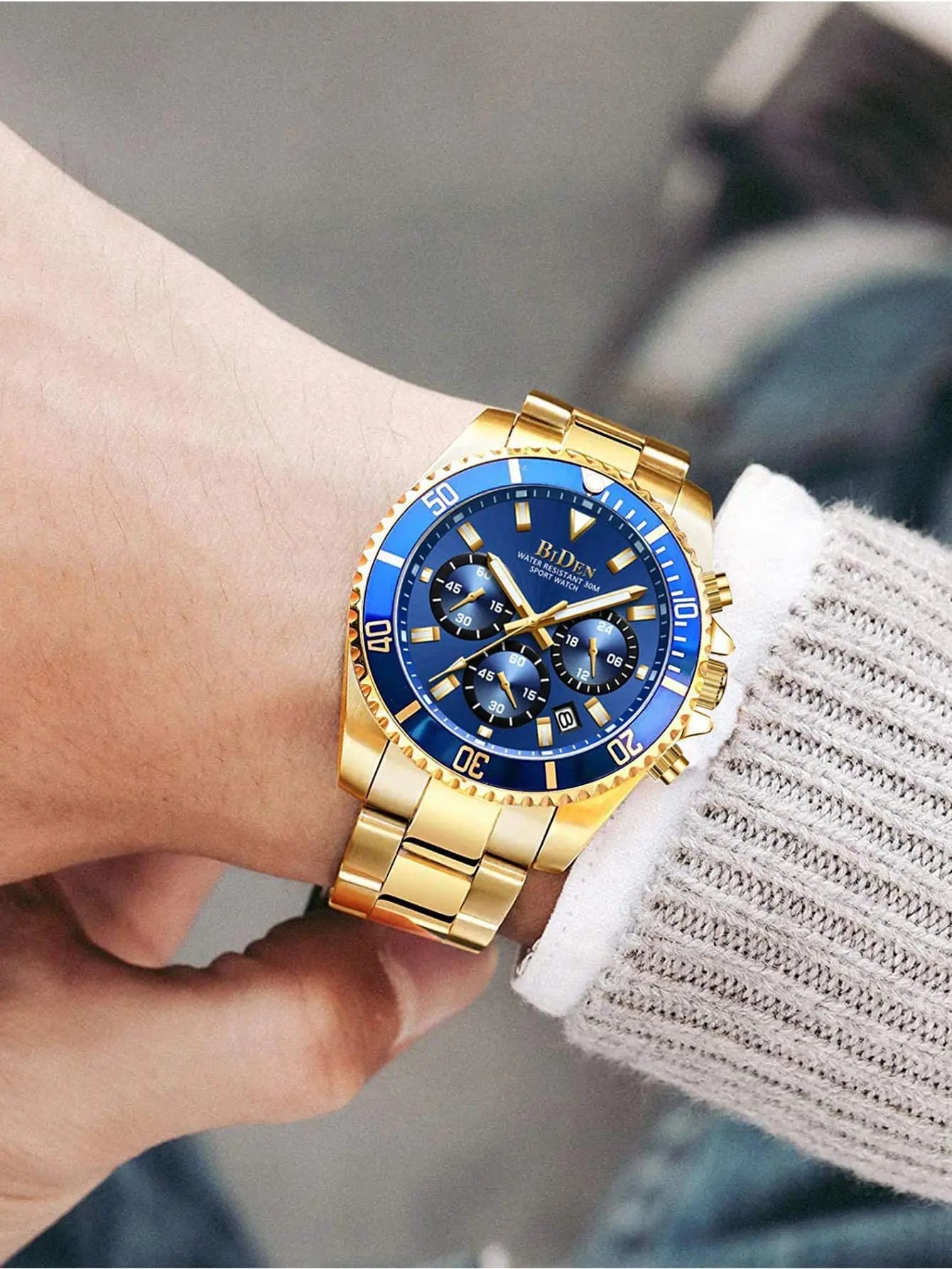 BIDEN Multi functional men's quartz watch luxury waterproof night light business style diving series casual fashion watch