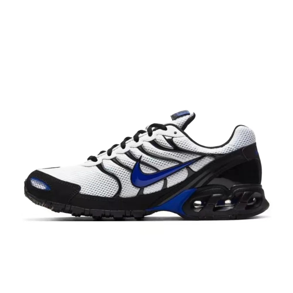 Pánske tréningové bežecké topánky Nike Air Max Torch 4 – čierna/biela/modrá, priedušná sieťovina, ležérny komfort, istý úchop CW7026-100