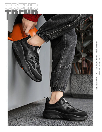 Fashion Platform Men's Running Shoes Trendy Casual Knit Breathable Orange Sneakers Men Outdoor Sports Non-slip Jogging Shoes Man