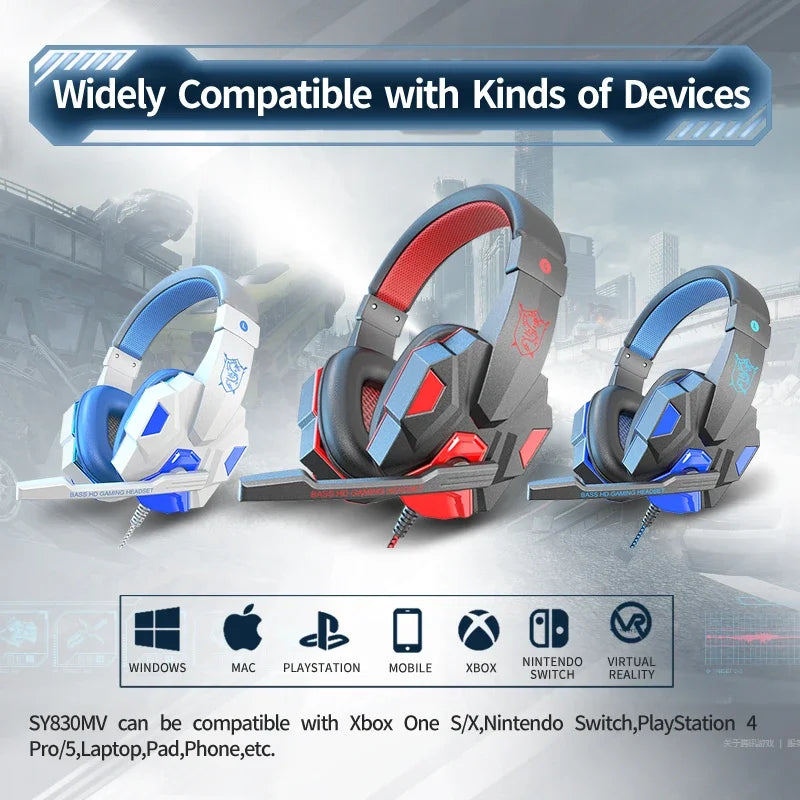 Cuffie da gaming RGB HOMEFISH SY830MV con microfono – Cuffie da gaming over-ear cablate per PC, PS5, Xbox e Nintendo Switch, headset eSports leggero con audio surround 3D