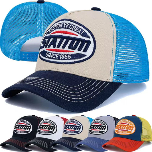 Gorra de béisbol unisex de nuevo estilo STATION clásica con estampado de letras, gorra de malla para hombre y mujer, transpirable, streetwear de verano, tipo trucker