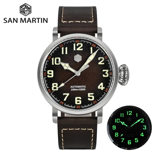 San Martin Fashion Men's Watch 40mm Pilot Automatic Mechanical YN55 PT5000 SW200 Stainless Steel Luminous Waterproof 100m
