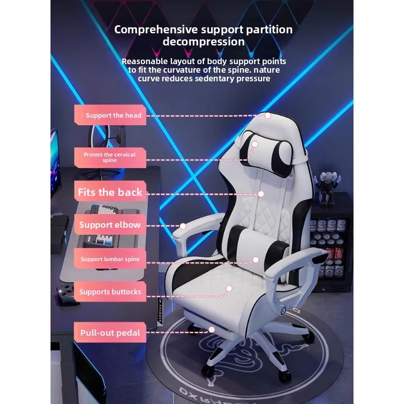Мъжки e-sports стол, удобен за продължително седене, компютърен стол с възможност за накланяне за отдих, облегалка
