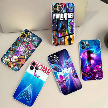 Capa de Telemóvel em TPU Macio Transparente Estilo Cartoon B-Battle-R-Royales-F-FortniteS para iPhone 17 16 15 14 13 12 11 Pro Max Plus