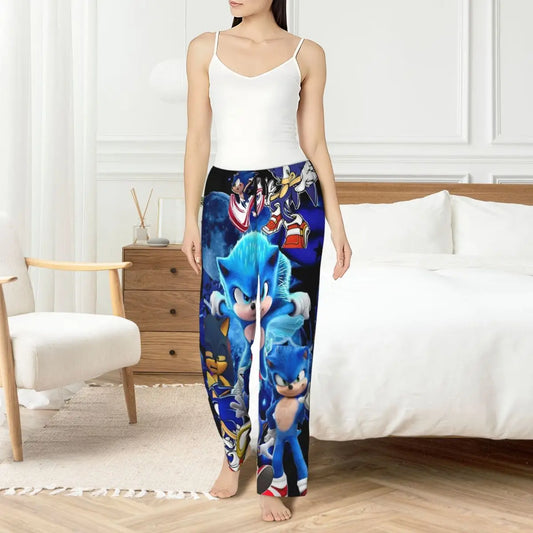 Custom Printed Womens Soniced Pajama Pants Hedgehog Game Sleepwear Sleep Lounge Bottoms with Pockets