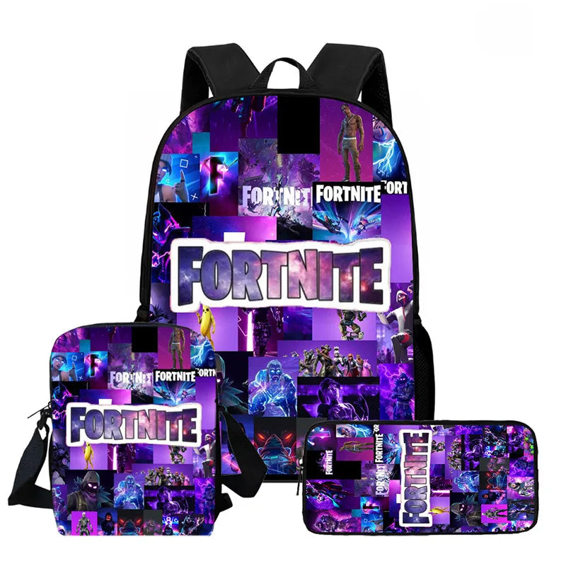 Fortnite 3-piece cartoon set, unisex, includes: Backpack, Crossbody bag, And pencil case  Lightweight and large capacity