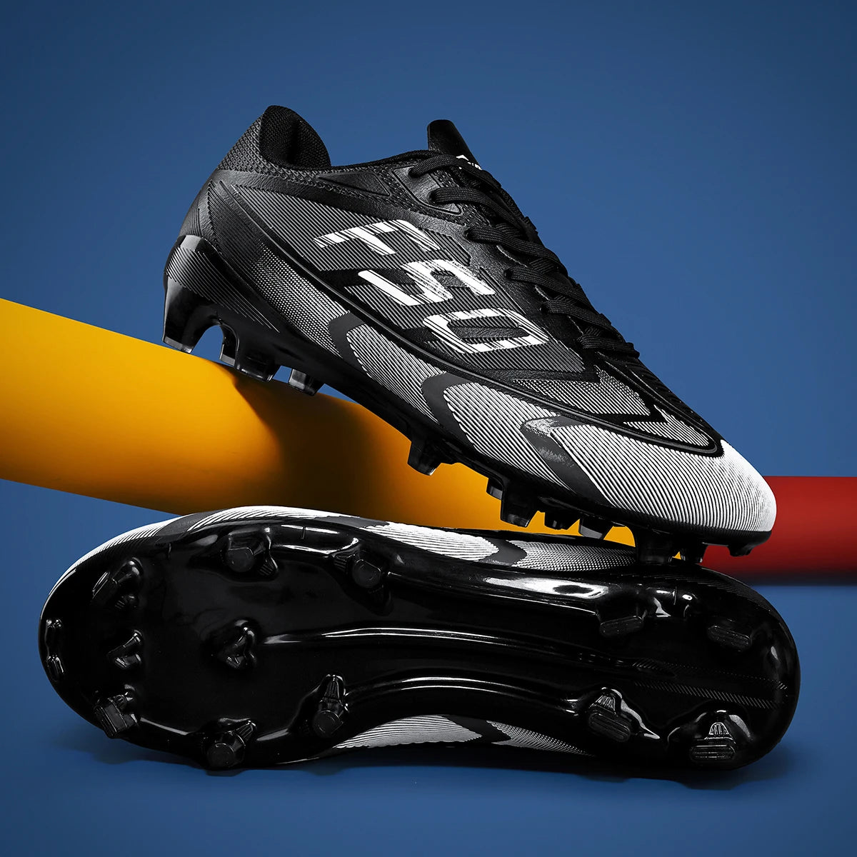 AG/FG Long Studs Soccer Shoes, PU Fabric Mixed Upper, TPU Sole Wear-Resistant Anti-Slip, Men Women Kids Youth Outdoor Sports