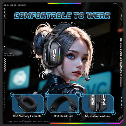 Cuffie da gaming wireless ONIKUMA GT828 Bluetooth 5.3 RGB con microfono, cancellazione del rumore e connessione a 4 modalità per PC, PS5 e laptop