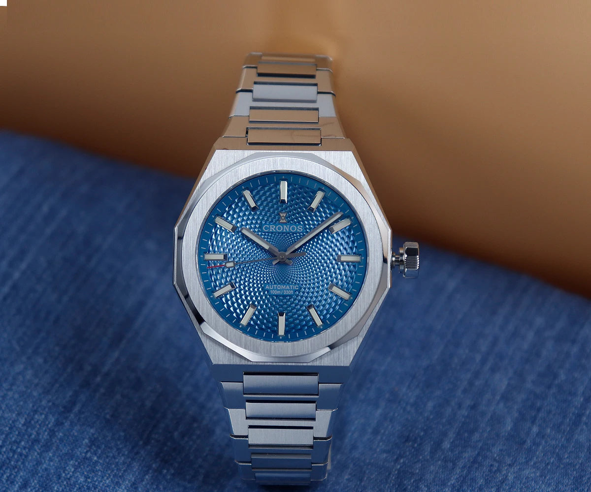 Cronos New Rhombus Perlage 39mm Dial PT5004 Miyota 90S5 See-through Caseback Men Automatic Wristwatches 10ATM Luminous
