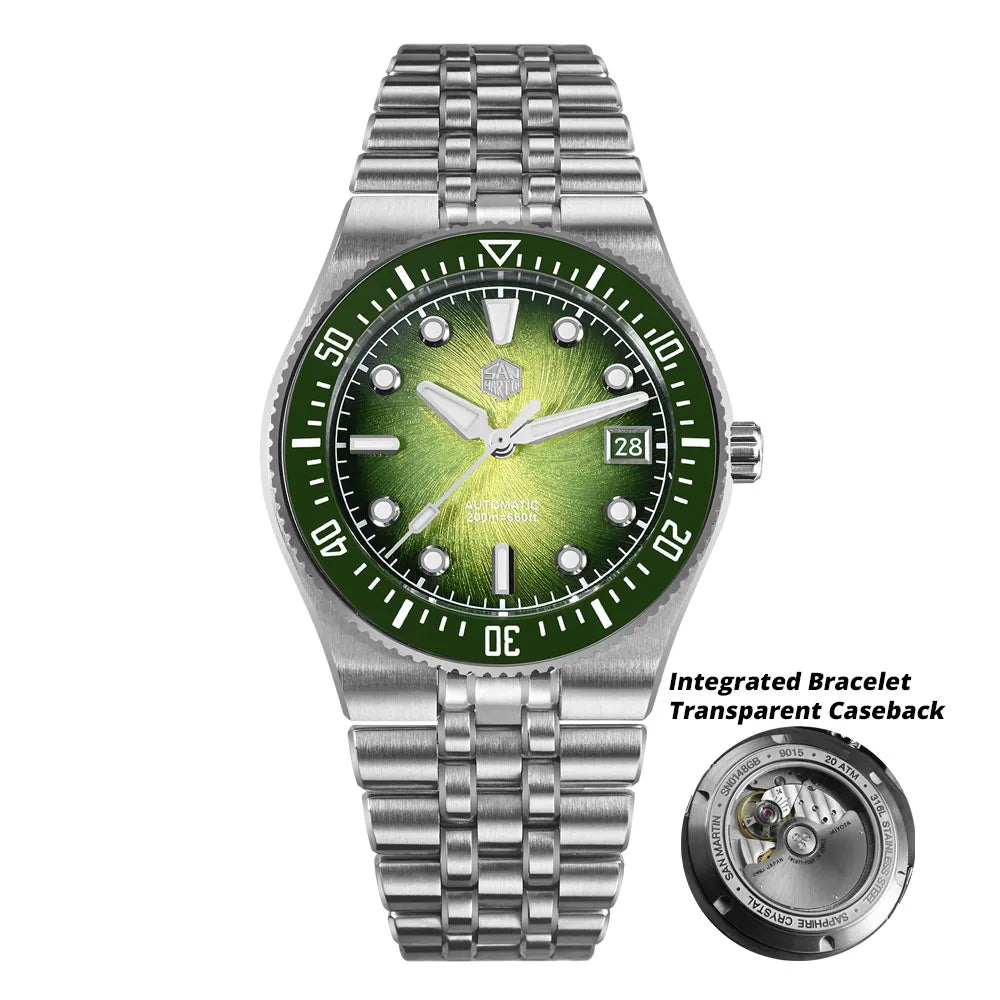San Martin 40mm Luxus-Taucheruhr für Herren, Miyota 9015, Sunburst-Emaille-Zifferblatt, automatische mechanische Armbanduhr, wasserdicht bis 200m, SN0148
