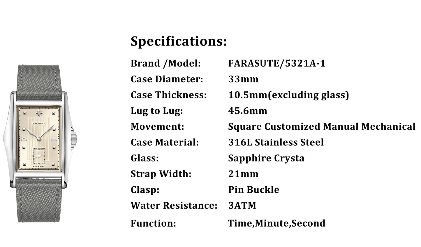 FARASUTE Creative Manual Square Customized Mechanical Movement Watch Men Luxury Sapphire Glass Small Second Wristwatches reloj