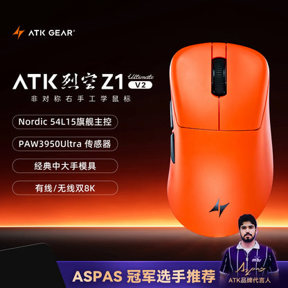 ATK Blazing Sky Z1 V2 Ultimate bezdrátová myš PAW3950 Ultra Dual 8K herní myš ergonomická, vlastní vývoj, pro střední až velkou ruku