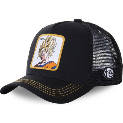 Cappellino Dragon Ball Son Goku da viaggio estivo con visiera, da uomo, ricamato, stile hip-hop, visiera parasole, cappellino trucker regolabile in rete