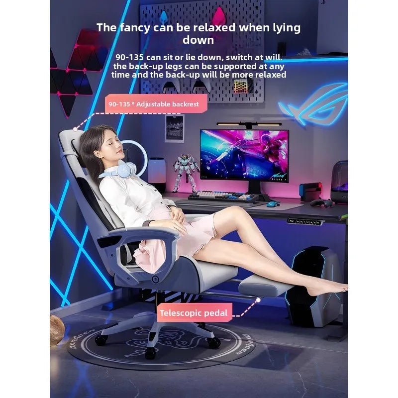 Мъжки e-sports стол, удобен за продължително седене, компютърен стол с възможност за накланяне за отдих, облегалка
