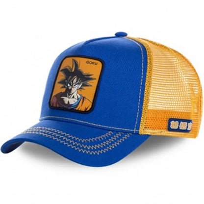 Cappellino Dragon Ball Son Goku da viaggio estivo con visiera, da uomo, ricamato, stile hip-hop, visiera parasole, cappellino trucker regolabile in rete