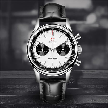 Red Star Panda Mens 1963 Chronograph Mechanical Wristwatch Seagull st1901 Movement Gooseneck 40mm Luminous Sapphire Pilot Watch