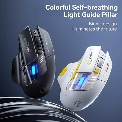 Inphic A9 Pro Three-mode Game Mouse Colorful Light Guide Pillar Power Indicator DPI Adjustable Macro-driver Ergonomics 12800DPI