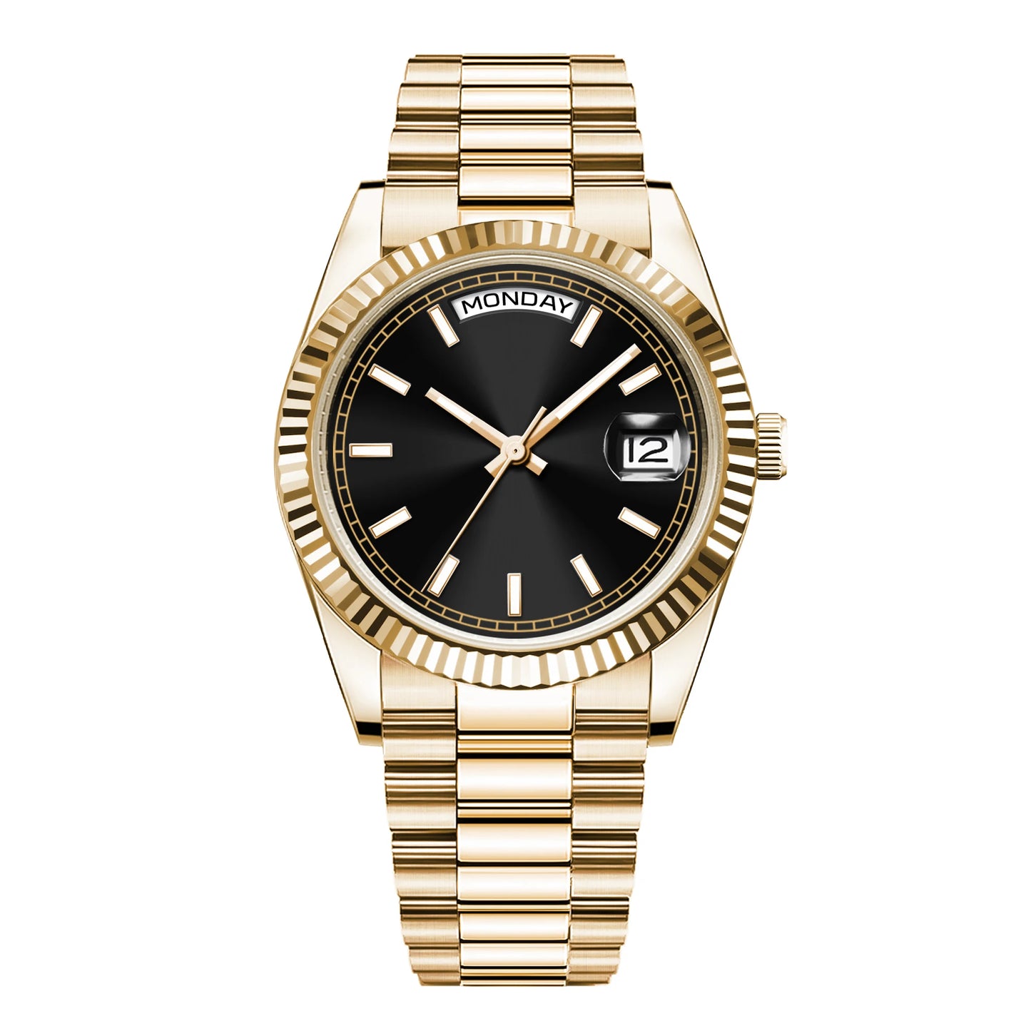 Orologio meccanico da uomo CORGEUT NH36 con indicazione di giorno e data, bracciale President, cassa in acciaio, lunetta arcuata filettata, impermeabile
