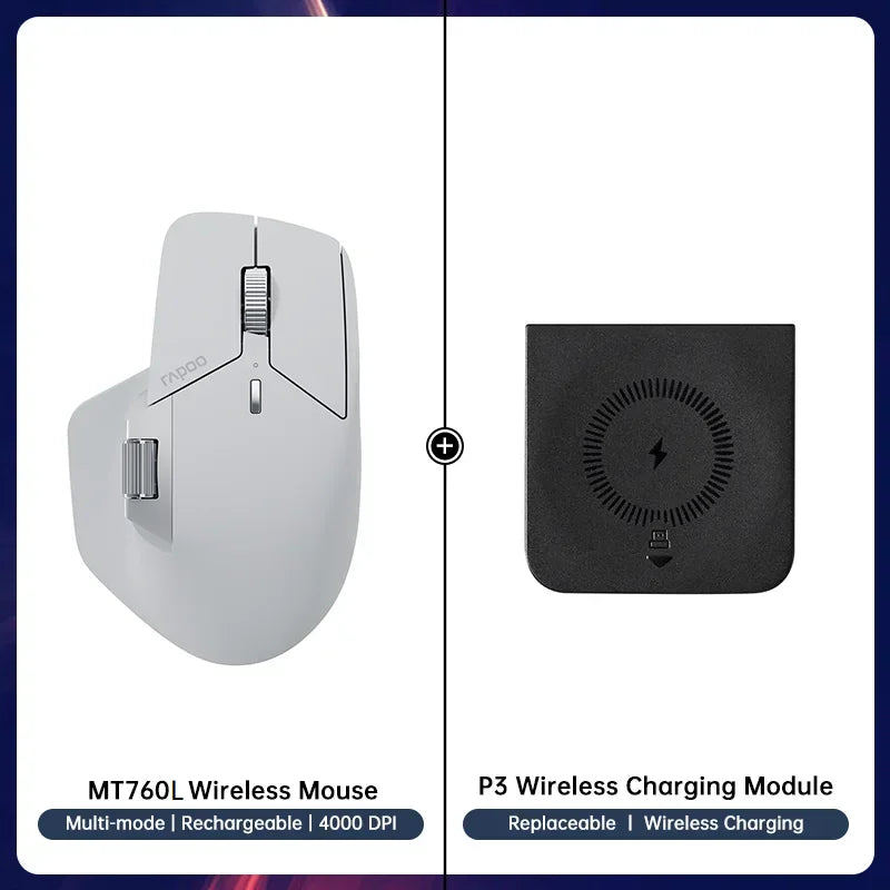 Rapoo MT760/MT760Mini Multi-mode Rechargeable Wireless Bluetooth Mouse Ergonomic 4000 DPI Supports Up to 4 Devices Office Mice