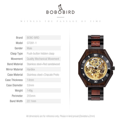 BOBO BIRD Wood Mechanical Watch Men Relogio Masculino Big Mens Watches Top Brand Luxury Timepieces erkek kol saati Dropshipping