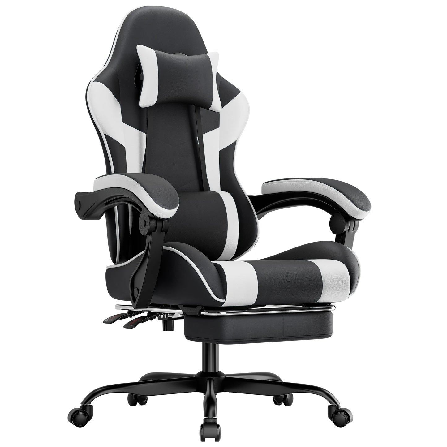 Comanlai Gaming Chair with Footrest Ergonomic High Back Computer Chair with Adjustable Headrest Lumbar Support PU Swivel Chair