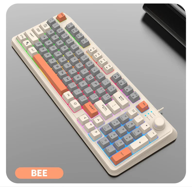 K82 Gaming Keyboard Glows Wired USB Desktop PC/Notebook Available 19-key punchless knob to adjust volume