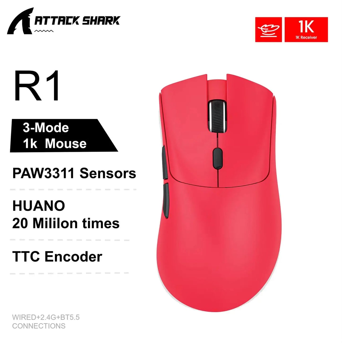 Attack Shark X11&R1 Tri Mode Bluetooth Wireless Mouse With Charger Base RGB Ergonomics Mice Lightweight PC Gamer Accessories