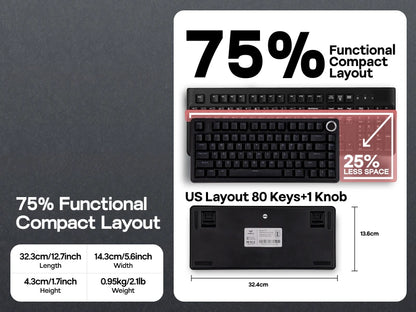 Teclado mecânico EPOMAKER x AULA F75 com fio, 75%, layout ANSI US, gasket, hot-swap, para Mac/WIN/Android, com botão rotativo