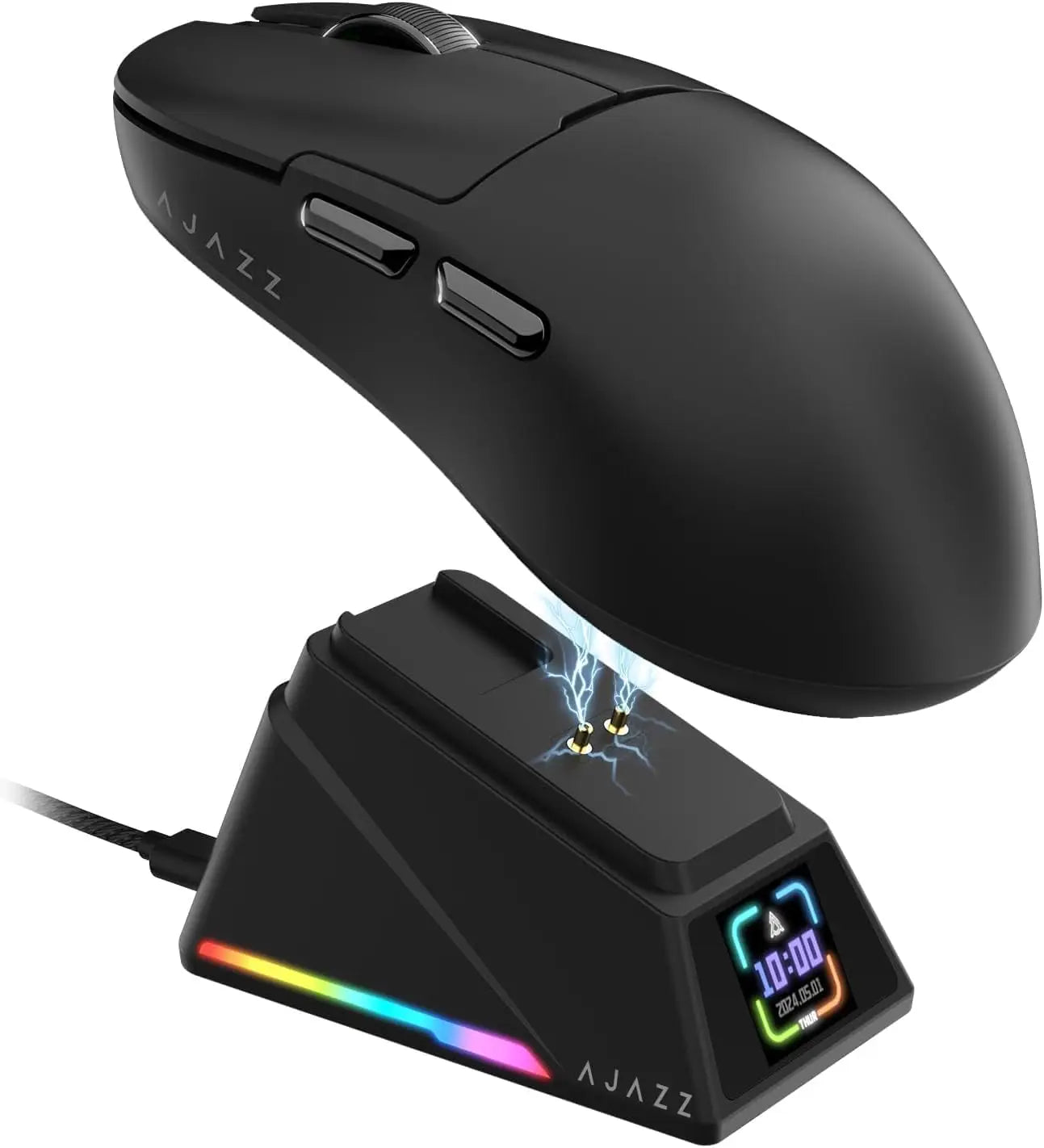 Gaming miška Ajazz AJ159 PRO/APEX 8000Hz, povratna frekvenca, Paw3950, barvni zaslon, magnetno stojalo AJ159P, za pisarno in gaming