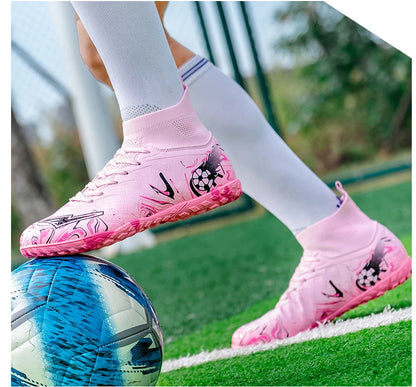 Men's High Ankle Football Boots Turf Soccer Cleats Breathable Non-slip Training Match Sneakers Outdoor Sports TF Soccer Shoes