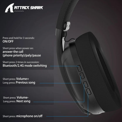 ATTACK SHARK L80 ultraleichtes 180g Gaming-Headset – kabellos im Tri-Mode (Bluetooth 5.3 / 2.4G / kabelgebunden), 5.1 Surround Sound, 40mm-Treiber, absteckbares Mikrofon
