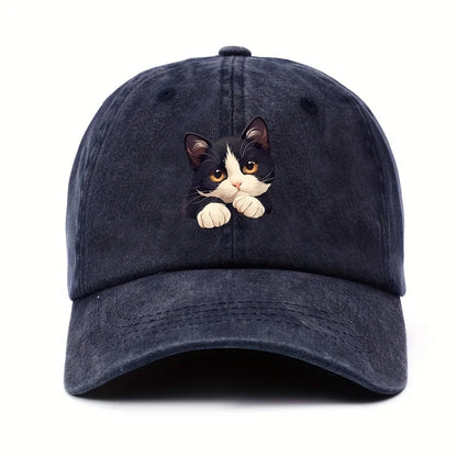 Funny Style Cat Patterned Baseball Cap with Adjustable Outdoor Casual Hat Suitable for Both Men and Women Cat Enthusiasts