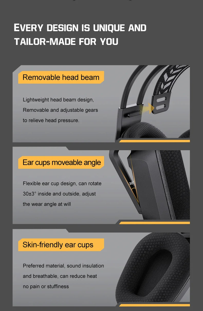 Cuffie da gaming wireless ONIKUMA GT828 Bluetooth 5.3 RGB con microfono, cancellazione del rumore e connessione a 4 modalità per PC, PS5 e laptop
