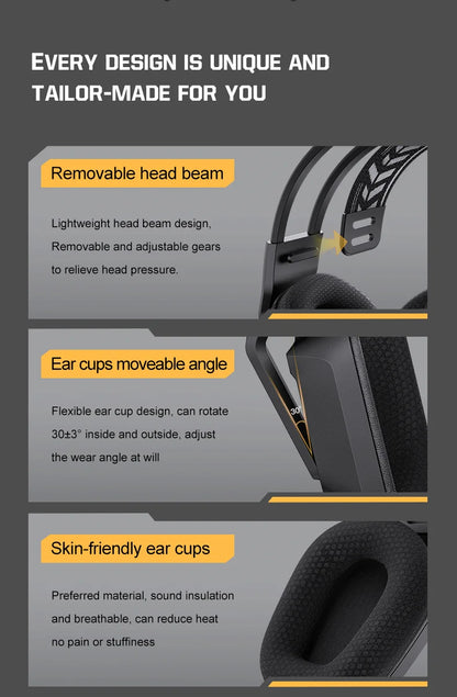 Cuffie da gaming wireless ONIKUMA GT828 Bluetooth 5.3 RGB con microfono, cancellazione del rumore e connessione a 4 modalità per PC, PS5 e laptop