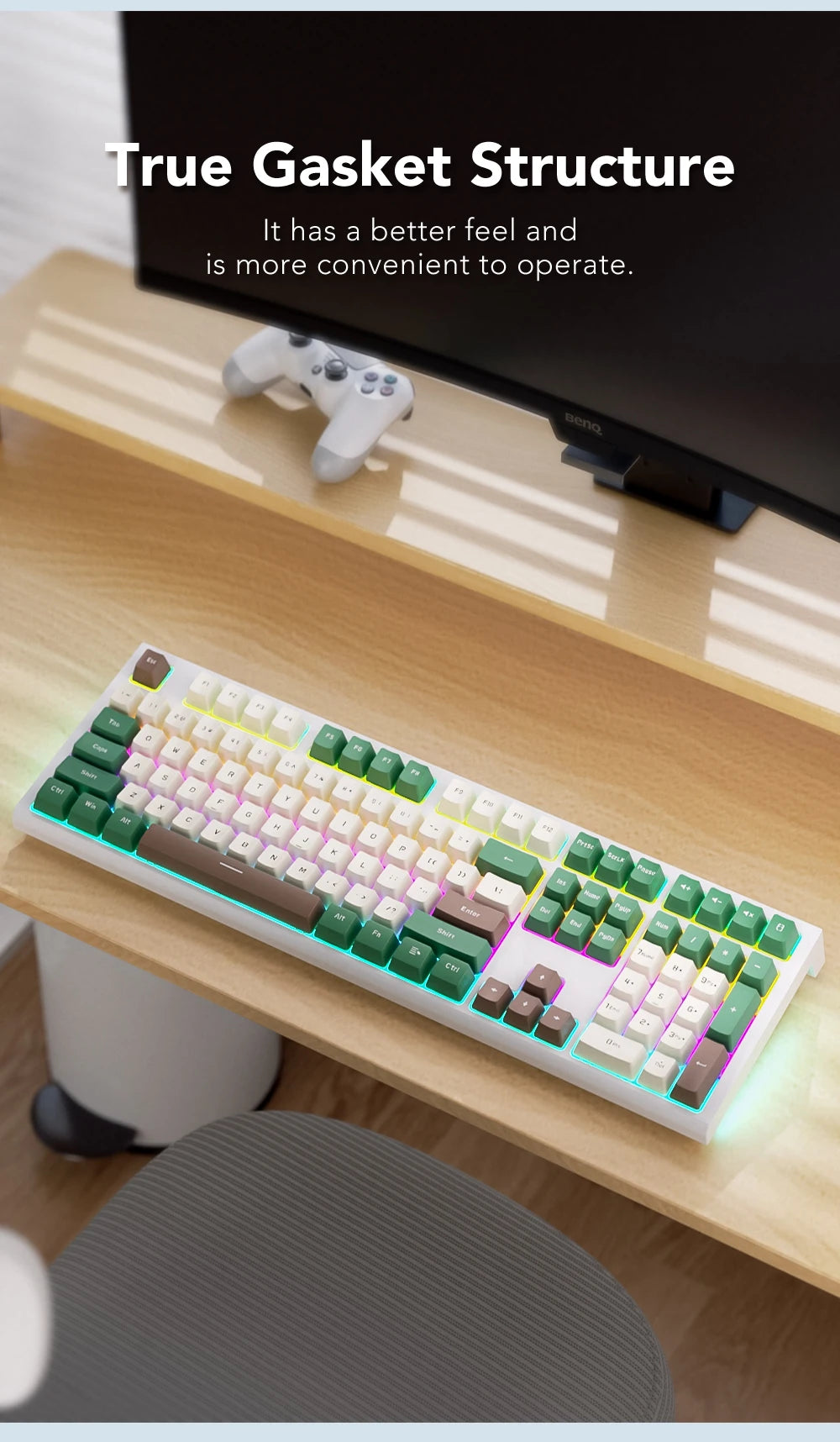 Teclado Gaming Mecânico com Fio de 108 Teclas e Retroiluminação RGB | Chip Gaming | Baixa Latência | Anti-Ghosting | para Jogadores de PC Win/Mac