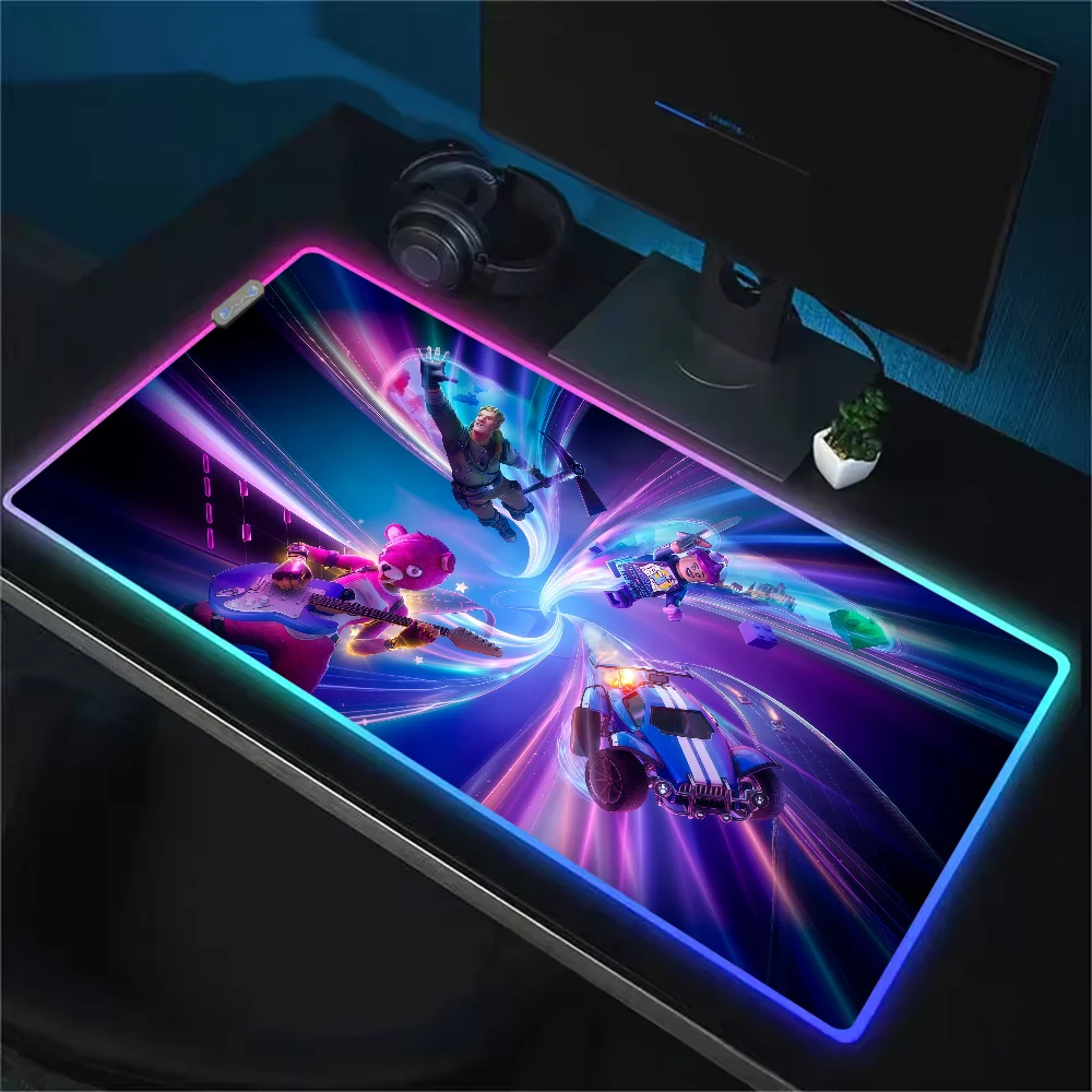 Game F-Fortnite Survival Battle Mouse Pad RGB LED Light Non-Slip Rubber Base Waterproof Office PC Home Desk Mat USB Large Game