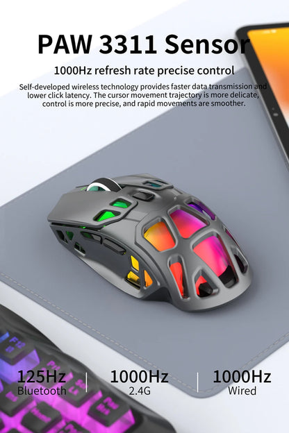 Mouse da gaming leggero Lenovo Tri-Mode con dock di ricarica RGB 12000DPI 2.4G/Bluetooth/cablato mouse ergonomico per PC laptop