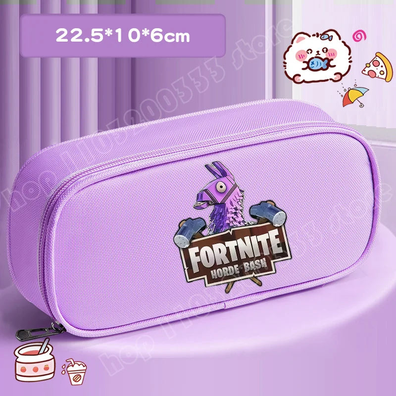 Fortnite Pencil Case Cartoon Character Print Pencil Pouch Canvas Stationery Bag Fashion Student Stationery Box Birthday Gifts