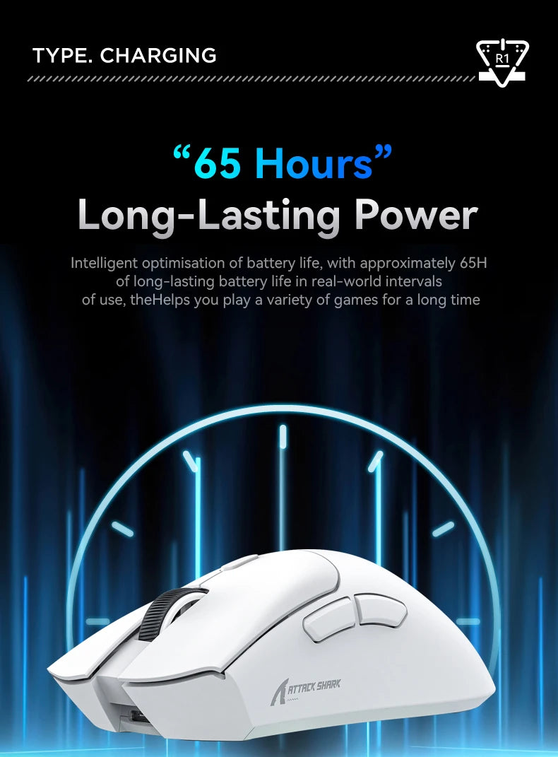 Attack Shark R1 Wireless Mouse Bluetooth Gaming Mouse, Viral Mouse Reviewed by Influencers PAW3311 Sensor, 1000Hz Return-rate
